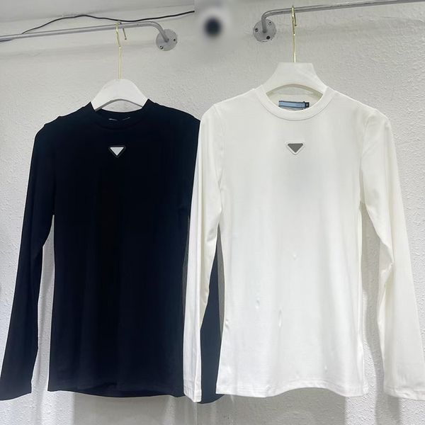 

Womens T shirts designer fashion casual long sleeve ladies simple underwear tops tee classic trilateral design black pullover shirt SML, White