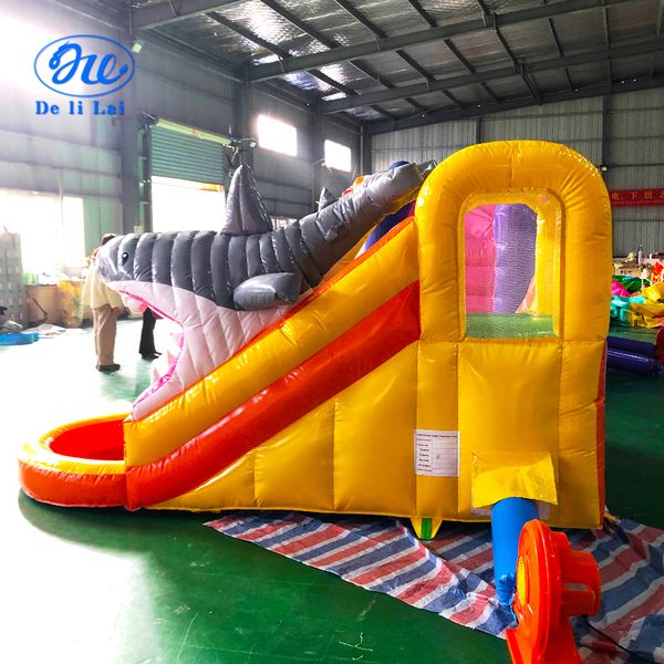 Children Shark-Inspired Inflatable Castle with Water Spray Feature for Outdoor Use Multi-Purpose Kids' Slide & Trampoline Combo - Sharks Style Playsets