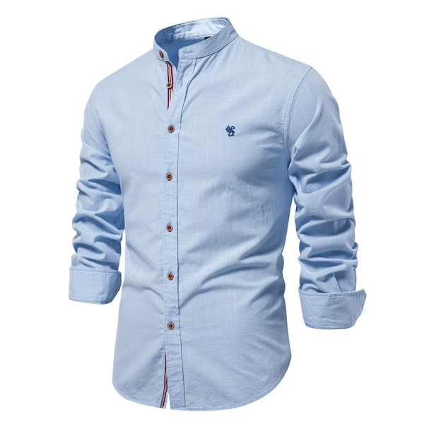

Fashion 100% Cotton Social Shirt Men Solid Color Long Sleeve High Quality Brand Shirt for Men Spring Stand Casual Men's Shirts XXL, Light blue