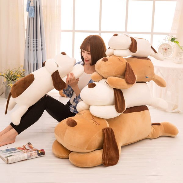 

90cm Stuffed Animals Soft Stripe Dog Plush Toys Sleeping Pillow Large Childrens Doll Birthday Gift, Coffee