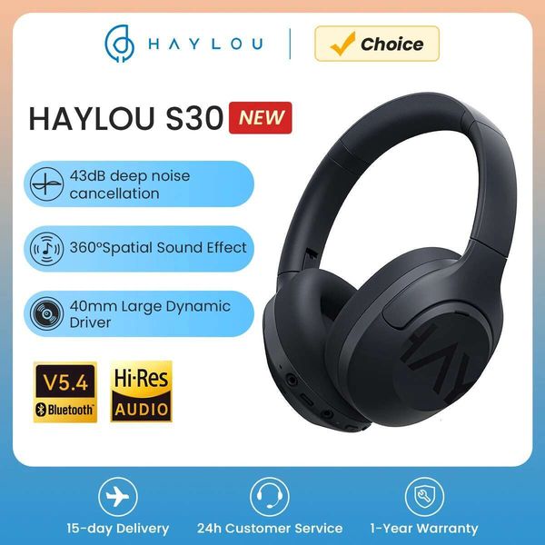 HAYLOU S30 Wireless Bluetooth 5.4 Headphones 43dB Adaptive Noise Cancelg Headsets 40mm Driver 80H Playtime Earphones