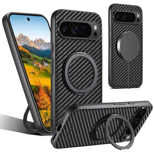 For Google Pixel 9 Pro XL Pixel 9 8 7 6 Pro 8A 7A 6A Carbon Fiber CaseCompatible with Magnetic Built in Kickstand Phone CoverW251121