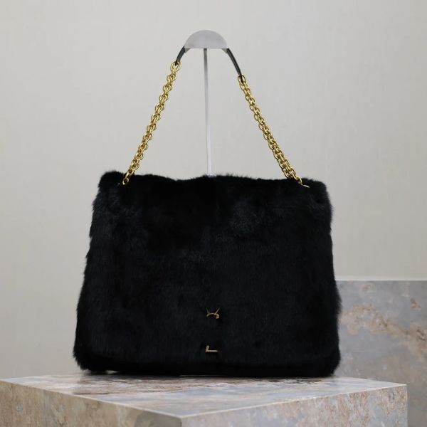 

10A JAMIE 4.3 IN FUR Designer Bag Soft Quilted Lambskin Chain For Women Crossbody Purse Large Tote High Quality Handbag, Coffee