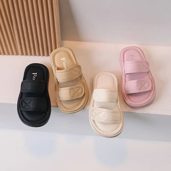 Childrens casual slippers with double hook and loop solid color soft sole anti slip comfortable summer beach sandals 250421