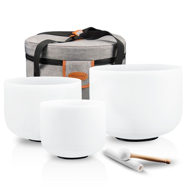 

Crystal Singing Bowl Set of 3, 6-8 Inch with Case Suede Striker & O-Ring Sound Therapy for Yoga, Reiki, Chakra Healing Energy Tuning & Mindfulness Kit
