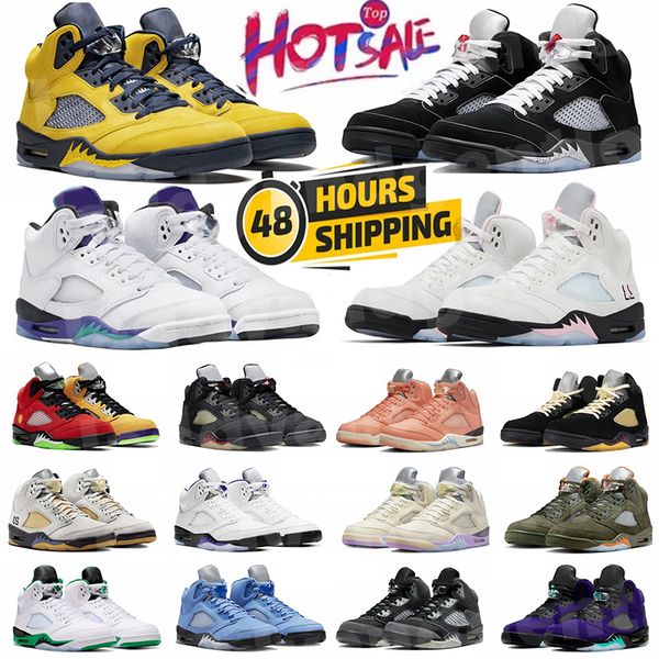 

5 Basketball Shoes 5s Outdoor Trainers Black Metallic Racer Blue UNC Fire Red Grape Raging Bull Reimagined Medium Soft Pink Women Mens Sports Sneakers 36-47, Dark blue