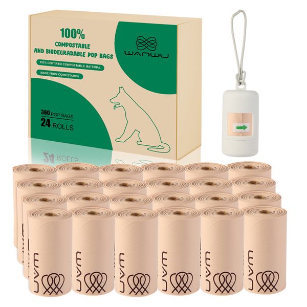 

Compostable Poop Bags for Dogs - Corn Starch Base, Leak-Proof, Durable Doormat Design with Brown Trim, 360 Counts