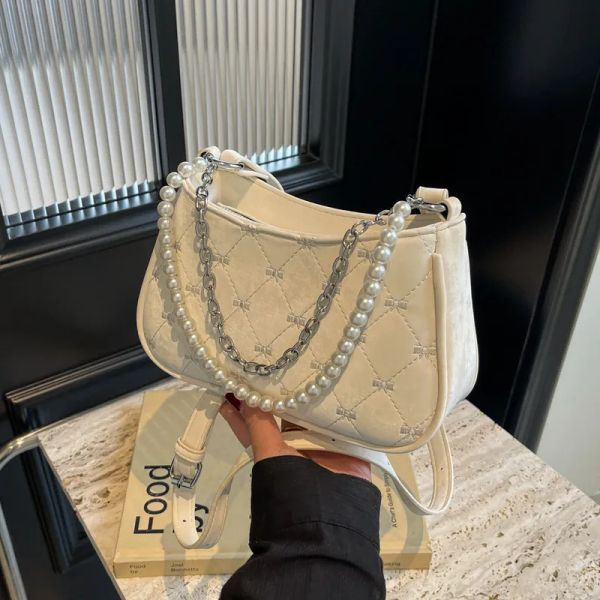 

Luxury Hobo Butterfly Leather Designer Pearl Chain Bag Handbags High Quality Underarm Bag Shoulder Bags Fashion Purses Designer Woman Handbag Bags Wallet, Creamywhite