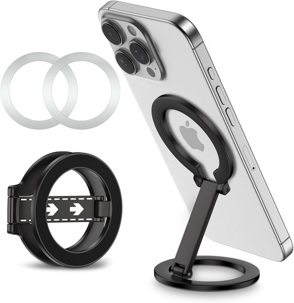Magnetic Phone Ring Holder with Magsafe, Double Adjustable Gym Finger Ring Grip Phone Stand Mag Kickstand for iPhone 16 15 14 13 12 Pro Max Series Magsafe Case