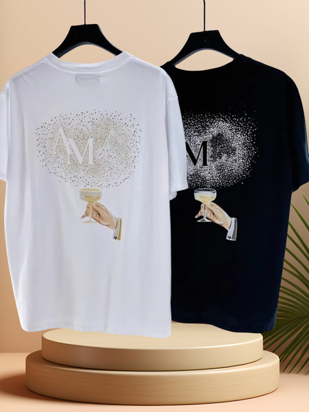

Hip Hop Inspired Men' Champagne Graphic Tee - Unisex Designer Casual Shirt, Black