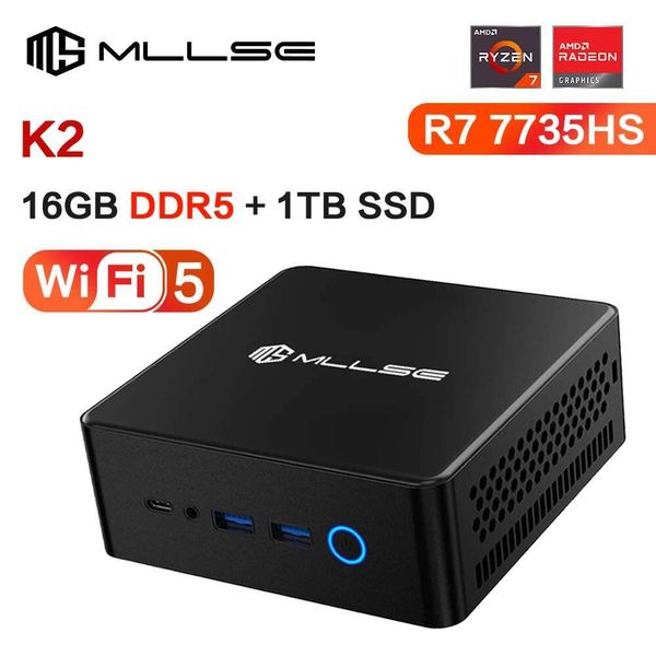 MLLSE K2 Mini PC AMD Ryzen 7 7735HS 8C/16T DDR5 16GB RAM 1TB ROM SSD Window 11 Pro BT5.0 WiFi5 Desktop Gaming Computer