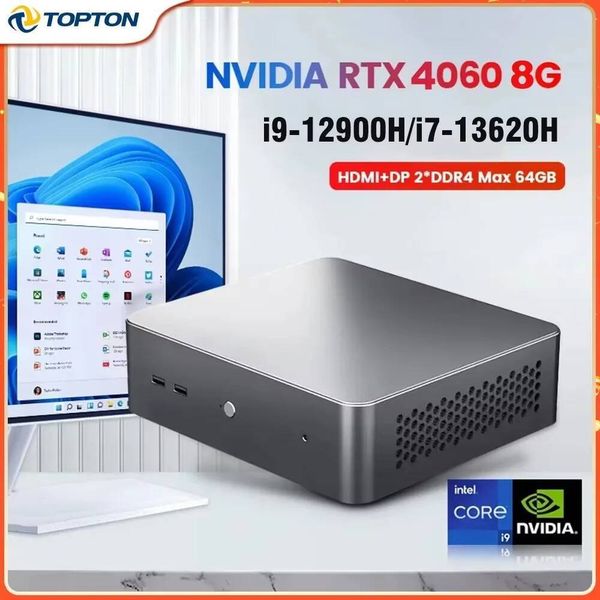 TOPTON Mini Gaming PC NVIDIA RTX 4060 8G Intel i9 12900H i7 13620H DDR4 NVMe SSD Desktop Computer Gamer Windows 11 2HD DP WiFi6