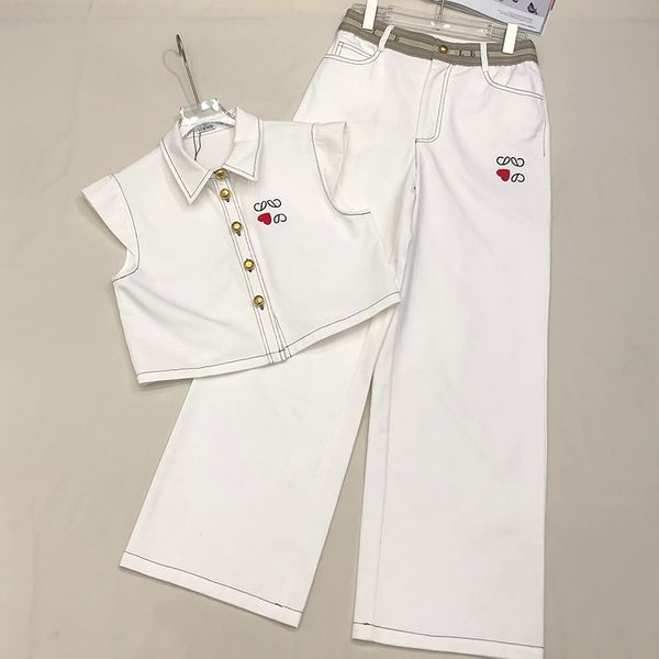 

White womens tracksuit designer pantsuit loose cardigan debutante sleeveless crop top fashion broderie heart tracksuit suit SML