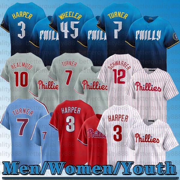 #3 Harper Jersey #10 J.T. Realmuto Jersey Trea Turner Aaron Nola Kyle Schwarber Zack Wheeler Ranger Suarez #8 Castellanos Baseball Jersey PhiladelphiaPhillies Jerseys