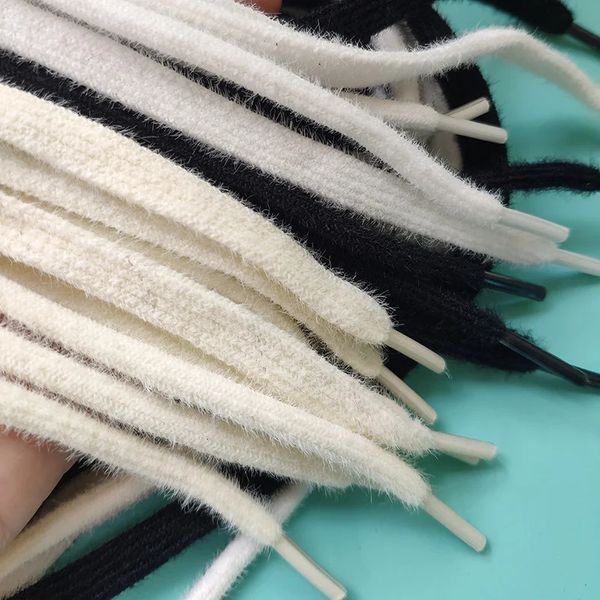 1 Pair 8mm White Black Hairy Soft Shoes Laces 120/140cm High-top Low-top Canvas Round Shoelaces Accessories251120