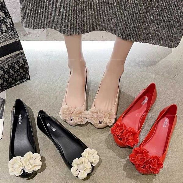 

2025 New Melissa Womens Shoes Camellia Brazil Melissa Jelly Shoes with Increased Height inside Fish Mouth Soft Bottom Single Shoes, Red