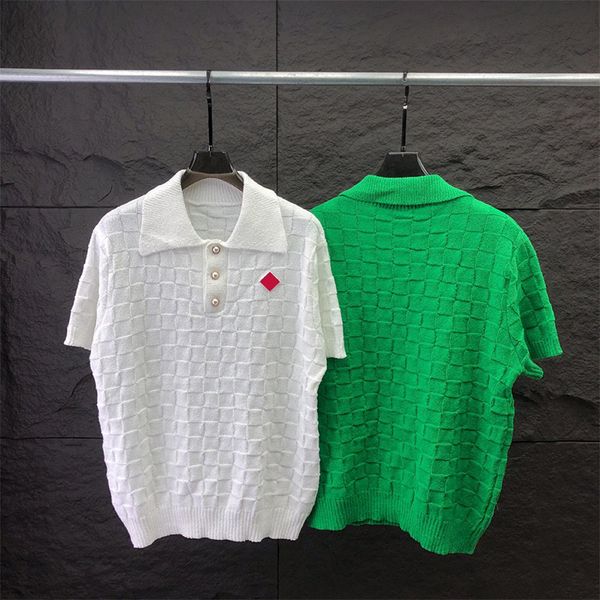 

Women's T-Shirt Designer Knitted polo checkered pattern for both men and women, White