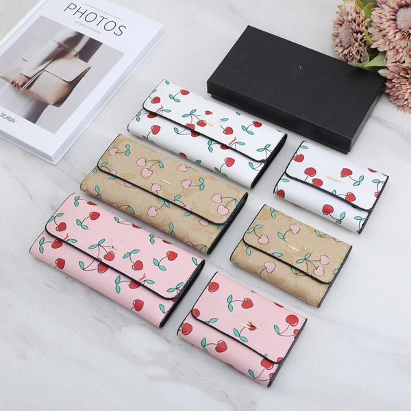 

Samll Long Set Purse Designer Womens Wallets Personalized Cherry Pattern Color Contrast Card Holder Fashion Change Bag Handbag Coin Purse 839 270, Brown