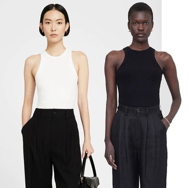 

25ss Summer Soft Cotton T-shirt aniness New Niche Designer Solid Color Work Strapless High Stretch Threaded Fabric Black and White Women' Loose Pullover Tank Tops, Ivory