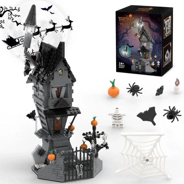 581PCS Nightmare Castle Building Blocks Ghost Skeleton Pumpkin Hut Model Educational DIY Creative Toy Holiday Gift for Kids Fans