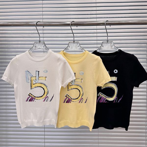 

Luxury women pullover knits classic letter design summer short sleeve knitwear ladies fashion knitted sweater popular knitting shirt T shirt top tees, Yellow