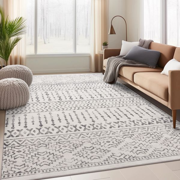 

Area Rug, Super Soft Ultra-Thin Moroccan Washable Rug, Anti-Slip Backing Area Rugs Living Room, Foldable Geometric Machine Washable Area Rug