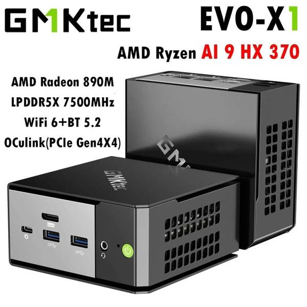 GMKtec Mini PC EVO-X1 AMD AI 9 HX 370 70W LPDDR5X 32GB 7500MHz PCIe40 M2 SSD Wifi6 BT52 USB324 Gaming AI Computer