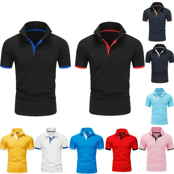 Men's Summer Shirt - Breathable Quick-Dry Short Sleeve, Navy Blue with Orange Trim Collar & Cuffs, Regular Fit Business Casual & Casual Attire, Stylish Wardrobe Essential