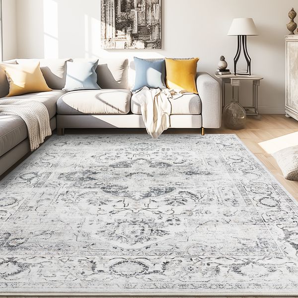 

Washable Area Rug - Non Slip Vintage Rugs Soft Foldable Stain Resistant Large Carpet for Bedroom Living Room Office & Home Decor