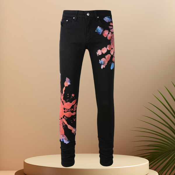 

Men's Trendy Skinny Jeans with Distressed Details & Patchwork Design, Multi