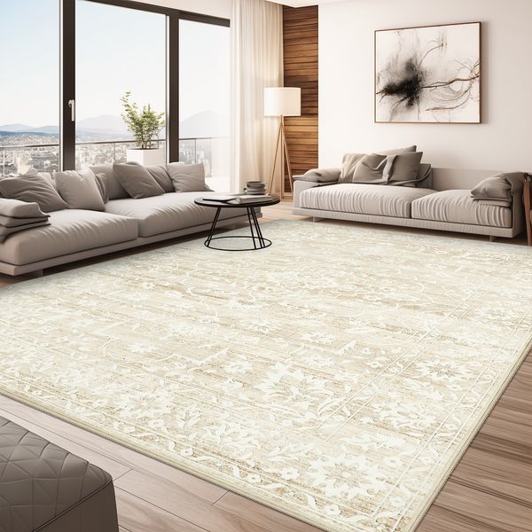 

Area Rugs 5x7 for Living Room, Floral Washable Rugs for Dining Room, Bedroom, Kitchen, Vintage Non-Slip Thin Area Rug