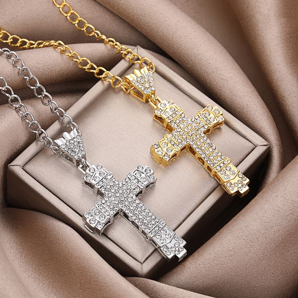 

Gold Plated Cross Pendant Necklace for Men and Women - Stainless Steel, 4MM CZ Stone, Hip Hop Chain Necklace