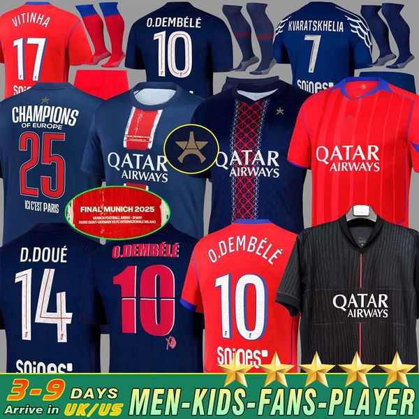 

2025 2026 maillot de foot Kvaratskhelia soccer jerseys CHEVALIER JOAO NEVES HAKIMI football shirts 25 26 hommes BARCOLA Zaire-Emery O.Dembele PARIS final psges D.Doue, Green