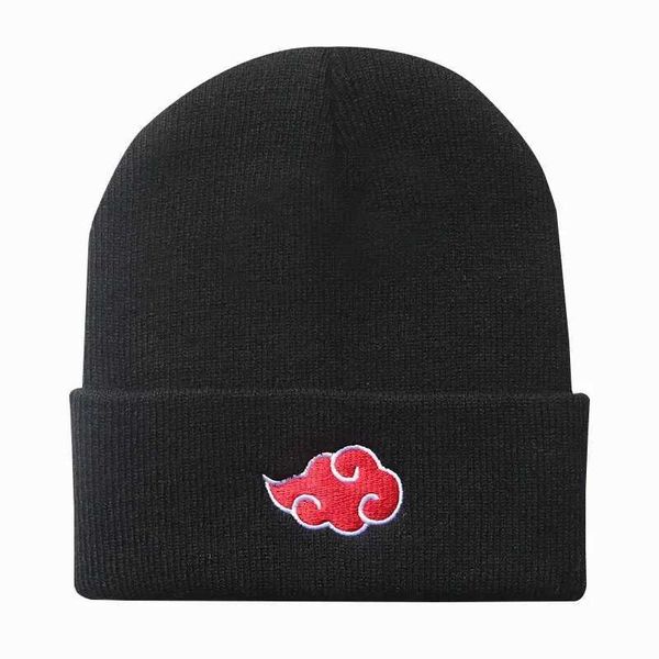 

2025 Beanies Women Autumn Winter Warm Hat Anime Akatsuki Cosplay Red Cloud Embroidery Caps For Men Knitted Bonnet Unisex W251125
