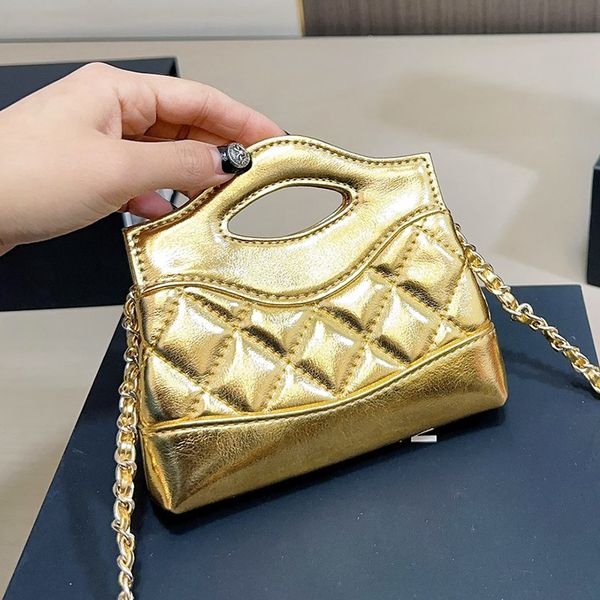 

31Bag Designer Womens Mini Shoulder Bag Leather Dia Gold Hardware Metal Buckle Semi-Round Handle Handbag Matelasse Chain Crossbody Bags Makeup 13Cm 605, Black