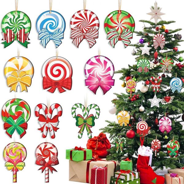 New Mint Christmas Tree Ornaments Wooden Candy Decoration Colorful Lollipop Hanging Decoration Sweet Christmas Holiday R251125