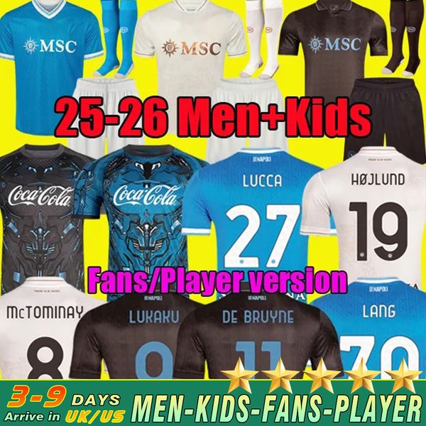 

LUKAKU DE BRUYNE HOJLUND Napoli 25 26 soccer jerseys Maglia LANG LUCCA MARADONA Naples 2026 BEUKEMA NERES football shirts McTOMINAY Napoli jersey top kit men kids set, Beige