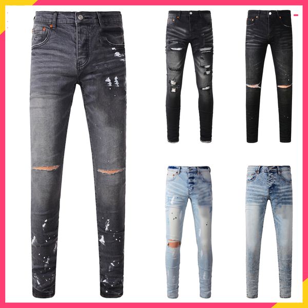 

for high quality fashion mens jeans cool style designer pant distressed ripped biker black blue jean slim fit motorcycle us size 28 40, No3