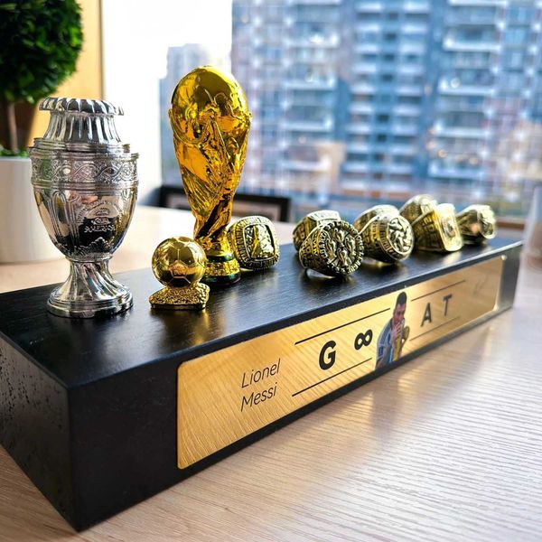 For Messi Football Championship Trophy With 8 Rings Display CaseW251125