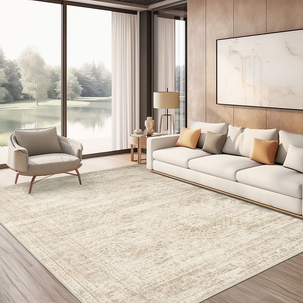 

Area Rug for Living Room Washable Rug Non-Slip Modern Rugs for Bedroom Dinning Room Ultra-Thin Indoor Beige Rug