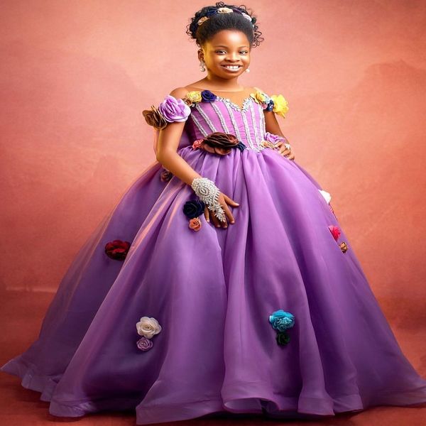 

2026 Purple Ball Gown Flower Girl Dresses Beaded Crystals Flowers Organza Little Girl Christmas Peageant Birthday Christening Tutu Dress Gowns ZJ4242, Lanvender