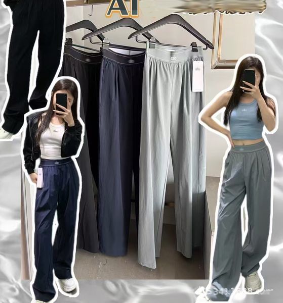 

womens pants yoga pants elastic waist show leg length classic sports pants Wide leg pants, Navyblue