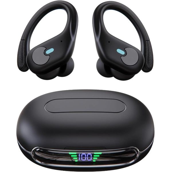 Sports Bluetooth Wireless Headphones with Mic IPX7 Waterproof Ear Hooks Bluetooth Earphones HiFi Stereo Music Earbuds for Phone