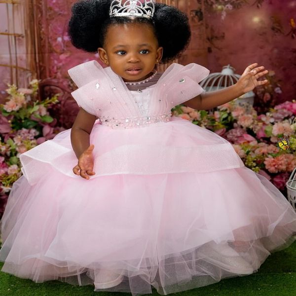 

2026 Light Pink Ball Gown Flower Girl Dresses Pearls Crystals Tulle Sheer Neck Little Girl Christmas Peageant Birthday Christening Tutu Dress Gowns ZJ4241, Royal blue