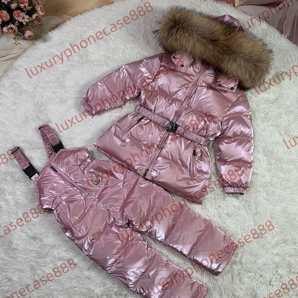 kids tracksuit designer clothes Winter Warm M Embroidered Badge puffer jacket kid Jumpsuit set parka Snowsuit Children Clothing 2pcs AAA