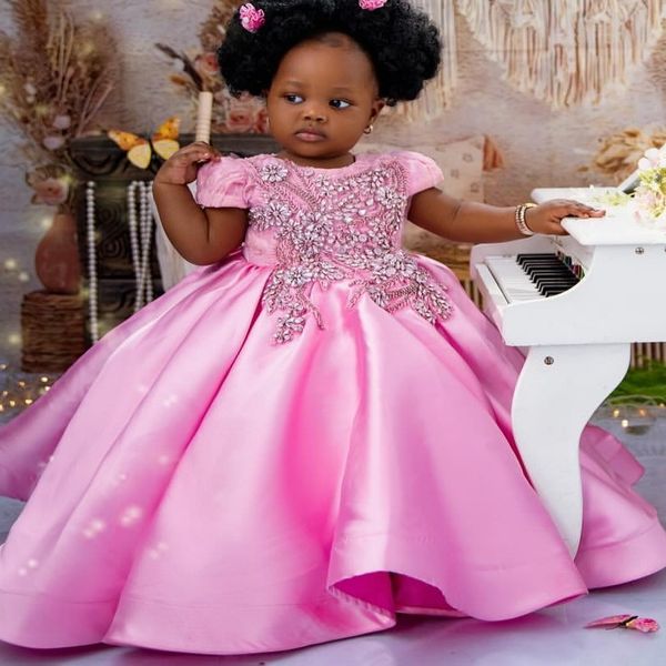 

2026 Pink Ball Gown Flower Girl Dresses Beaded Crystals Satin Cap Sleeves Little Girl Christmas Peageant Birthday Christening Tutu Dress Gowns ZJ4241, Royal blue