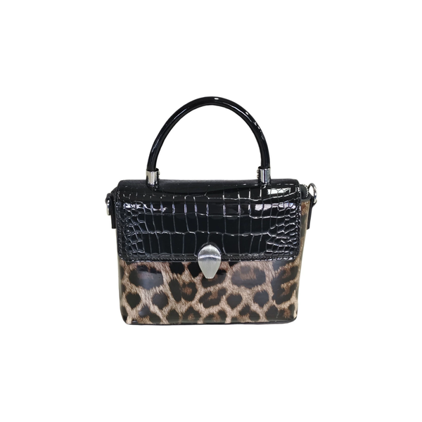 

Spring women leopard print patent leather bags zipper single shoulder bag black glossy crocodile texture handbag designer, Multi-color