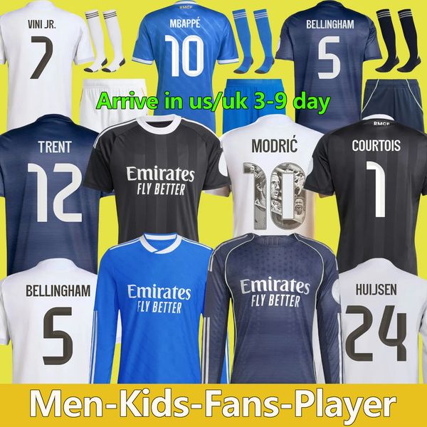 

25 26 MBAPPE BELLINGHAM VINI JR soccer jerseys real HUIJSEN valverde ARDA GULER 2025 football shirt VALVERDE Camisetas MaDrIdS men kids Baseball TRENT US Pack 888, 25 26 third adult+patch2