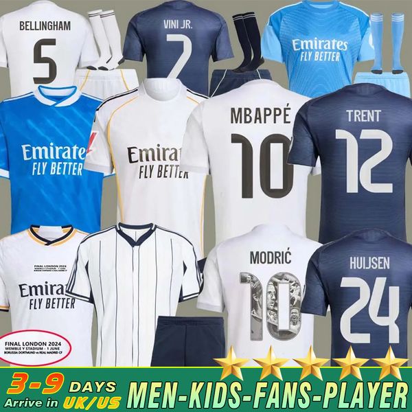 

25  MBAPPE BELLINGHAM VINI JR soccer jerseys real HUIJSEN valverde ARDA GULER 2025 football shirts VALVERDE Camisetas MaDrIdS men kids kit jersey TRENT US Pack A10, Brown