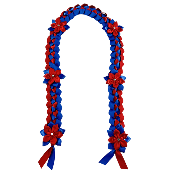 

Graduation Lei Necklace Class of 2025 Graduation Ribbon Lei Braided Handmade Grad Lei with Satin Six ribbon flowers Gift for Graduation Accessories Men Women, Purple and yellow
